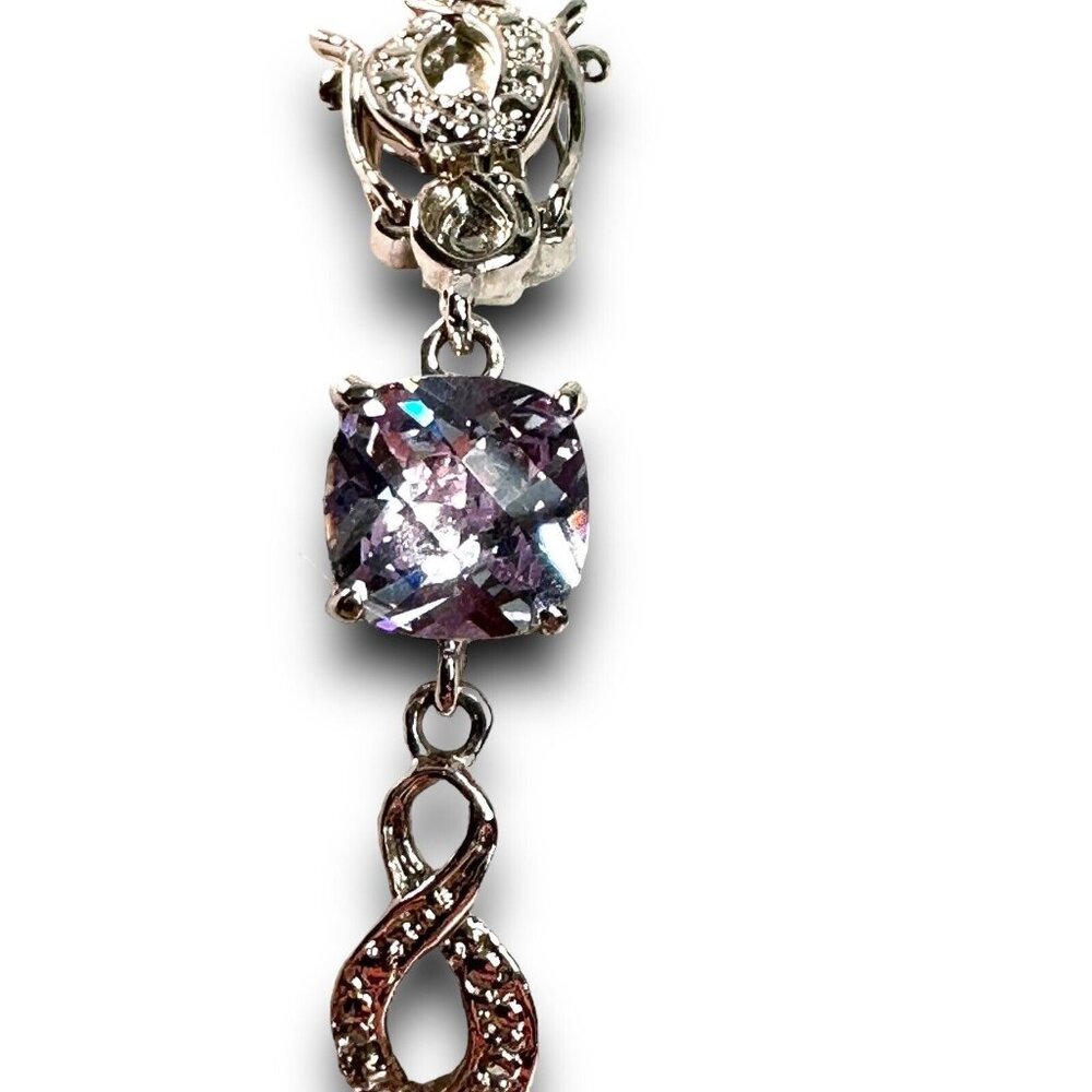Silver Infinity Link Bracelet With Purple Cubic Zirconia Stones & Crystal Accent